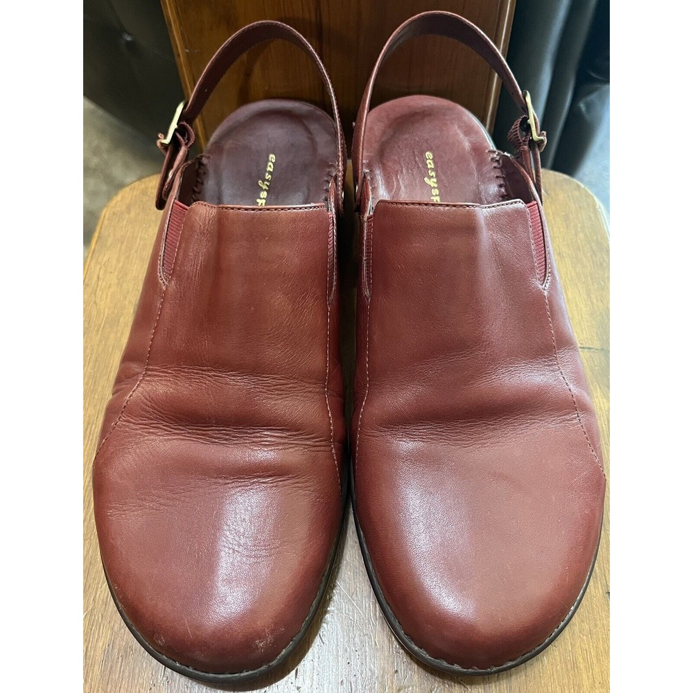 Easy‎ Spirit Matadors Dark Red Leather Slip On Sling back Clogs 8.5 M Shoes